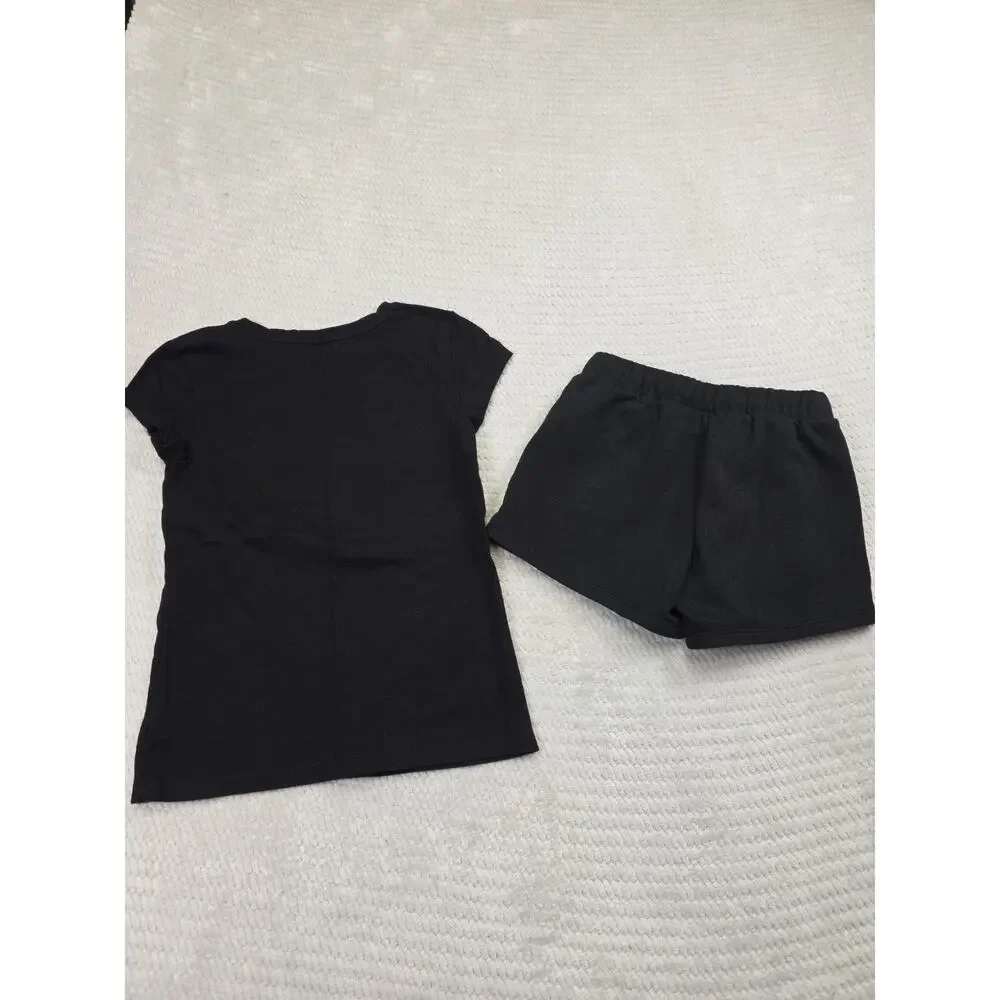 Gap Kids Shorts & Shirt Girls 8 Black Rose Pink Spellout Sweatshorts & Tee